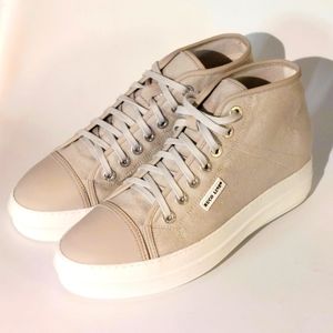 Rucoline oatmeal canvas and leather Ariel wedge sneakers, EU41, NWT